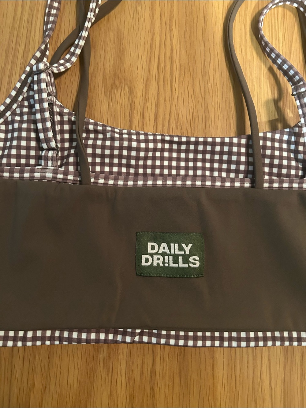 Daily Drills x Driscoll's Layered Bra & Shortie Shorts - Mocha + Gingham XL NWT - Picture 4 of 16